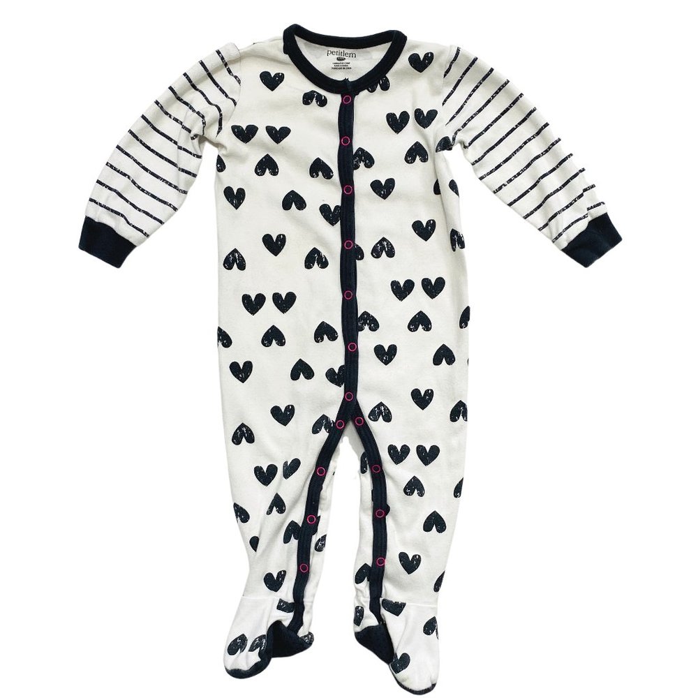 Petit Lem B&W Striped Heart Print Pyjamas